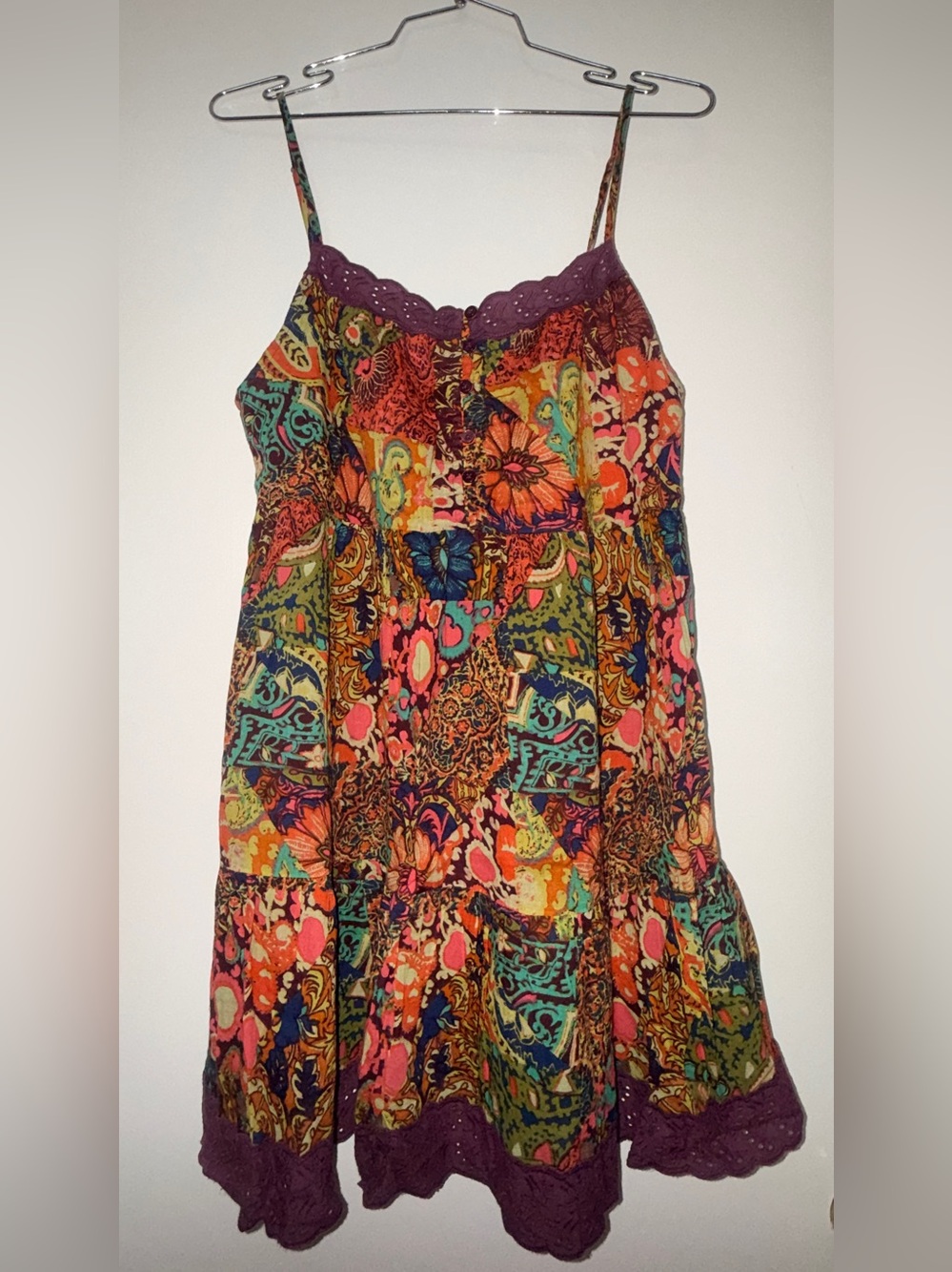 Urban Outfitters Purple & Multicolor Patchwork Print Button Front Top